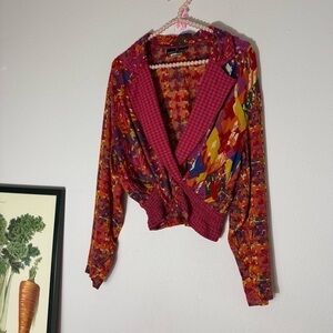 Vintage Carole Little mixed print cropped blouse size 8